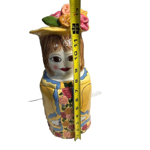 Susan Paley by Ganz MINNA Cookie Jar Lady in yellow Apron Dress Hat Roses - Picture 7 of 7